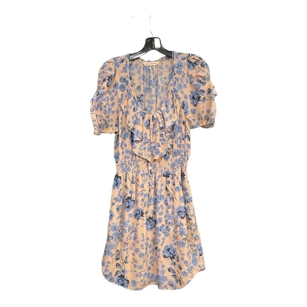 Rebecca Taylor Silk Floral Ruffle Mini Dress Blue and Pink size 4